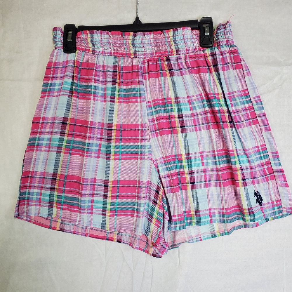 US Polo Assnt. Plaid Women's Shorts in Pink and Blue - Picture 3 of 5